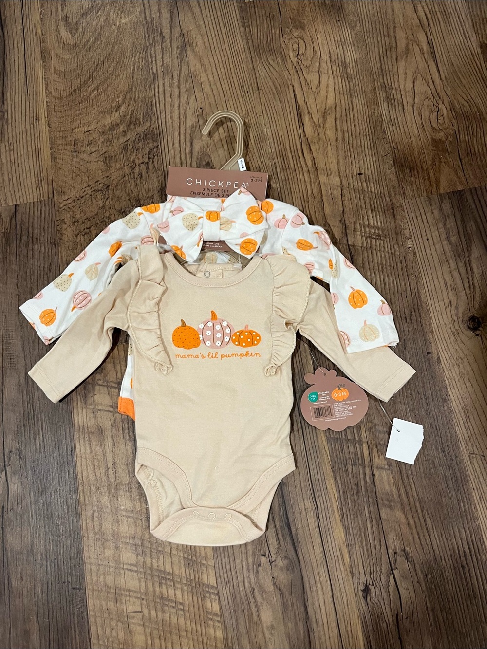 chick pea Cream Pumpkin Ruffle One-Piece Set with Bow